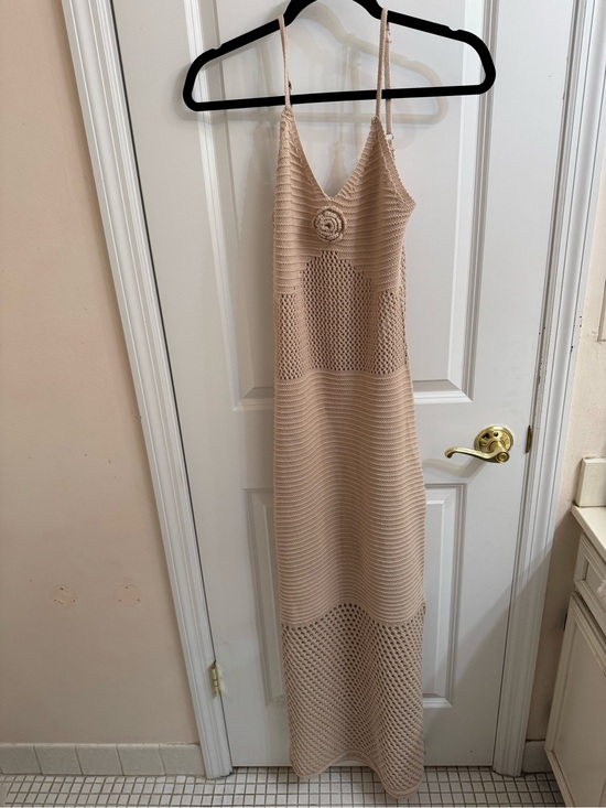 Lalavon Dresses & Skirts - Neutral Crochet Maxi Dress with Spaghetti Straps